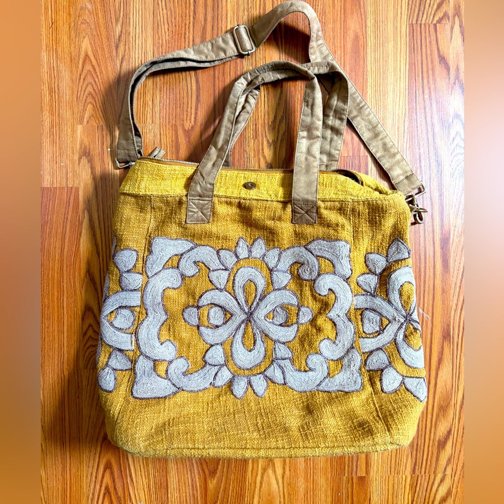 🧡Soft Surroundings 👜Embroidered Yellow and Gray Tote Bag🌻